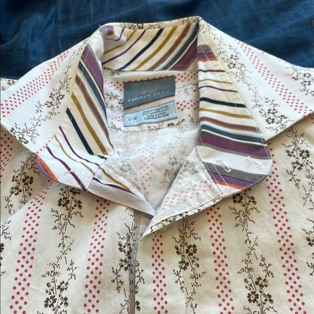 Thomas Dean Striped Floral Men's Shirt